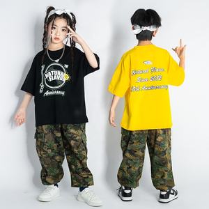 Vêtements Hip Hop pour enfants <span class=keywords><strong>Gilet</strong></span> Cargo noir Top Camo Pantalon Cargo décontracté pour filles garçon Costumes de danse Jazz Vêtements de rue pour adolescents - Product Image 3