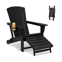 Chaise Adirondack pliable en HDPE avec dossier à 5 lattes, repose-pieds escamotable, porte-gobelet dissimulé, capacité de 400 lb, pour patio, camping, jardin