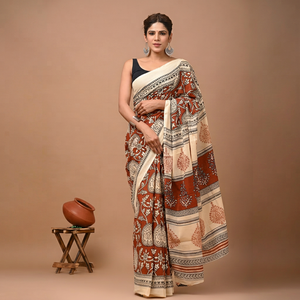 Sari en coton Mulmul de qualité supérieure, imprimé à la main, vente en gros, vêtements ethniques indiens, fabricant et fournisseur en gros - Product Image 1