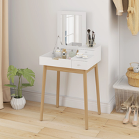 Ensemble de coiffeuse moderne en bois blanc durable avec 3 tiroirs, miroir LED, loupe 3X/5X et tabouret pour salon - Vente en gros