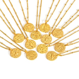 Collar con Colgante de Monedas Redondas con los 12 Signos del Zodiaco, en Relieve, de Moda, INS - Product Image 1