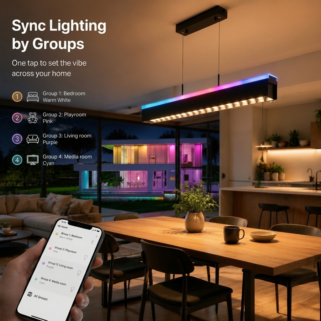 Smart RGB+CCT Suspended Light W/App&Remote, Music-Sync Color, Modern for Home/Studio