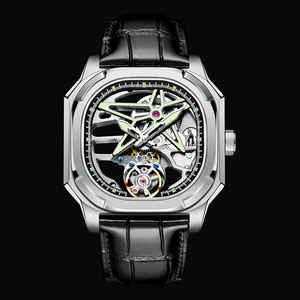 Usine vendue nouvelle montre squelette automatique de tourbillon creux octogonal manuel de vente chaude pour les hommes - Product Image 5