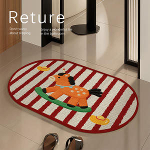 Tapis de salle de bain ovale Ruture, imitation lin, antidérapant, motif cheval original, usage domestique, absorbant, séchage rapide, Printemps 2026 - Product Image 1