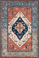 Tapis vintage oriental résistant aux taches, bleu, grand, antidérapant, lavable, pour salle à manger, bureau, chambre, décoration intérieure