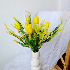 Artificial Tulip And Lavender Bouquet 34cm Yellow High Simulation Home Decor Spring <b>Wedding</b> <b>Props</b> - Product Image 4