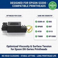 Encre à colorants dispersés 5 kg, bidon HDPE avec bouchon double étanchéité, 4 bidons par carton 20 kg, 8 couleurs CMYK Lc Lm ou Vi pour têtes d'impression S3200 I3200