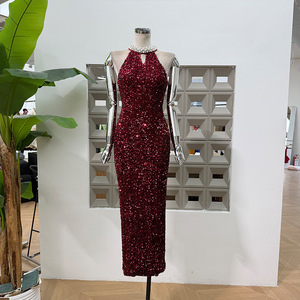 <span class=keywords><strong>Robe</strong></span> élégante pour femme à bretelles, à sequins, longue jusqu'au sol, silhouette en A, <span class=keywords><strong>style</strong></span> <span class=keywords><strong>romantique</strong></span>, cintrée à la taille, avec fermetures éclair et <span class=keywords><strong>style</strong></span> club - Product Image 1