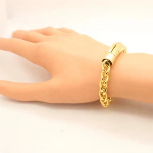 Bracelets unisexes personnalisés en acier inoxydable de haute qualité, plaqués or 18 carats, chaîne blé, pour les fêtes - Product Image 4