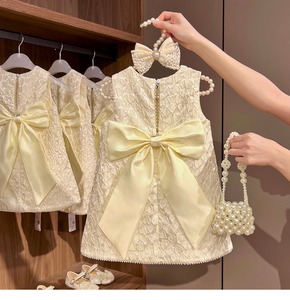 Robe d'été sans manches pour filles, style <span class=keywords><strong>princesse</strong></span>, coupe trapèze, longueur genou, couleur unie, respirante, avec nœud, style <span class=keywords><strong>Europe</strong></span>-Amérique - Product Image 2