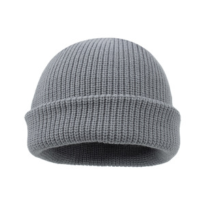 Ribbed Knit Cap Gray 53.34-58.42 Cm Warm Winter Hat Turn Up Brim Solid Color Acrylic Fiber Winter Sports <b>Accessories</b> - Product Image 4