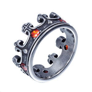 Unisex <strong>Man</strong> Woman Jewelry Stainless Steel Gothic Retro Style Crystal <strong>Ruby</strong> Crown <strong>Rings</strong> - Product Image 2