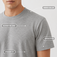 T-shirt basique essentiel pour homme en coton gris chiné 220 GSM, col ras du cou, manches courtes, double couture