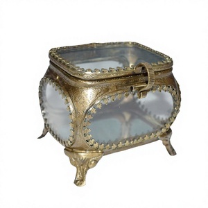 Alam Export India Handmade Vintage Brass Metal Frame Gold Glass Customizable Jewelry Storage <b>Box</b> Home Decor <b>Trinket</b> Display Gift - Product Image 1