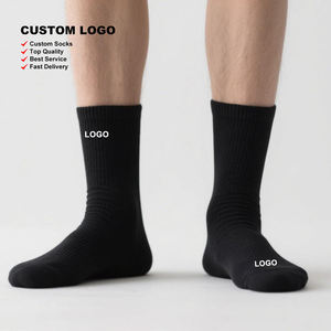 Custom Logo Men's Crew <b>Socks</b> 100% Cotton Knitted Breathable Solid <b>Black</b> Daily Wear Spring Style - Product Image 1