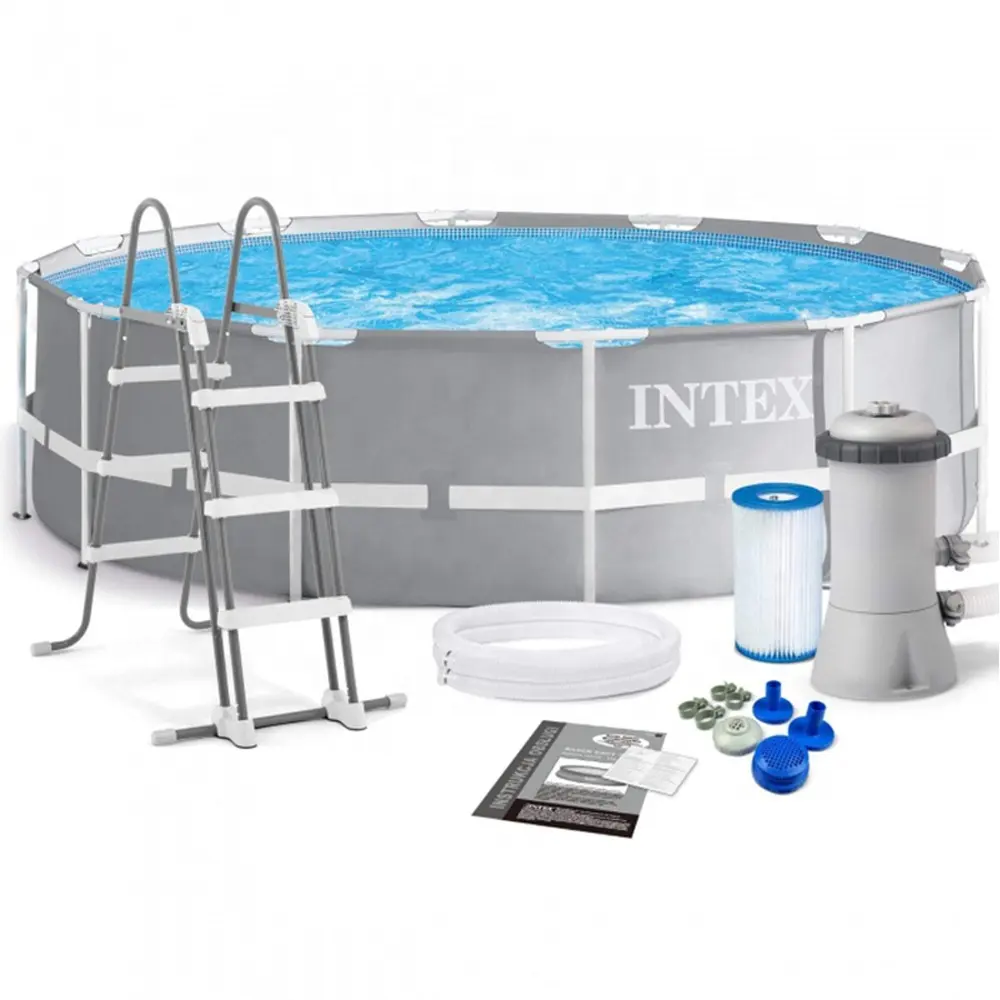 INTEX 26716 12FT X 39IN Prism Frame Premium Pool Set Above Ground Steel Round Swimming Pool