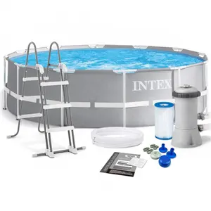 INTEX 26716 12FT X 39IN prizma çerçeve Premium havuz seti zemin üstü çelik yuvarlak yüzme havuzu