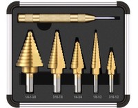Ensemble de forets étagés NAIPU Imperial HSS avec plusieurs trous pour le perçage du métal et du bois sur l'acier, étui en aluminium protecteur