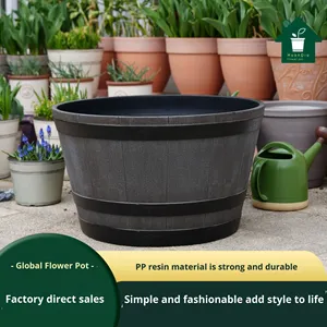 <span class=keywords><strong>Pot</strong></span> <span class=keywords><strong>de</strong></span> fleurs décoratif d'extérieur <span class=keywords><strong>en</strong></span> plastique imitation <span class=keywords><strong>bois</strong></span>, grande taille, <span class=keywords><strong>en</strong></span> forme <span class=keywords><strong>de</strong></span> baril <span class=keywords><strong>de</strong></span> whisky, pour semis, vente directe usine - Product Image 2