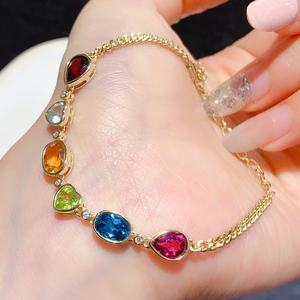 Винтажные серебряные браслеты с натуральными драгоценными камнями: топаз, перидот, гранат, бриллиант, с шариковым узором - Product Image 4