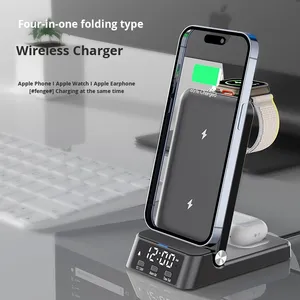 Chargeur sans fil 3-en-1 15W avec horloge de bureau multifonctionnelle et <span class=keywords><strong>base</strong></span> magnétique pour <span class=keywords><strong>iPhone</strong></span>, iPad, iWatch8 et support pour écouteurs - Product Image 1
