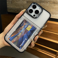 Casing Ponsel Transparan dengan Slot Kartu untuk iPhone 15 14 13 11 12 16 17 Pro Max, Pelindung Anti Benturan, Penutup Akrilik Keras
