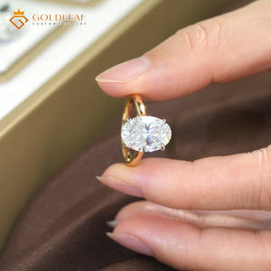 Anillo de Boda Moderno para Mujer, con Diamante Cultivado en Laboratorio de Corte Ovalado de 4.06CT, Color D, Claridad VS1, Chapado en Oro Amarillo de 18k, Certificado IGI, Diseño Goldleaf Personalizado - Product Image 3
