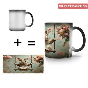 Frosted Black <b>Ceramic</b> <b>Mug</b> 11oz Heat Activated Color Changing Magic <b>Mug</b> With Rabbit Swing Design 2D Flat Painting - Product Image 4