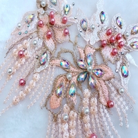 Patchs de garniture en strass avec des appliques en dentelle, pour bricolage, encolure, corsage, fleurs brodées 3D, tenue de bal, pour mariage