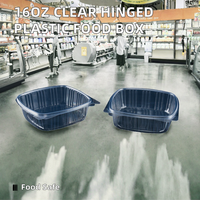 Récipient alimentaire en plastique transparent jetable à charnière de 16oz Boîte en plastique à charnière à clapet