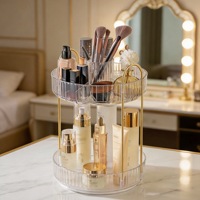Organisateur de maquillage rotatif sur 2 niveaux personnalisé en usine, support de rangement cosmétique en acrylique transparent