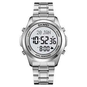 Relojes digitales árabes de acero inoxidable, reloj de pulsera con dirección <span class=keywords><strong>Al</strong></span> Azan, <span class=keywords><strong>Qibla</strong></span>, islámica, para oración musulmana, 2097 - Product Image 5