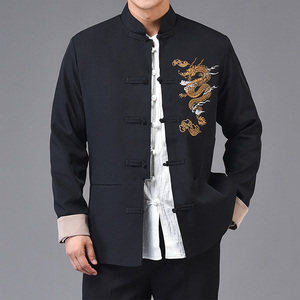 Nouvelle <span class=keywords><strong>tenue</strong></span> Tang de style chinois pour hommes jeunes et d'âge moyen, col montant brodé, manteau printemps-automne, Hanfu rétro - Product Image 3