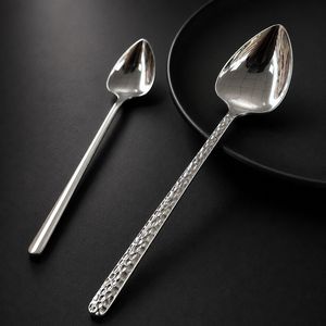Cuillère martelée en acier inoxydable 304 coréen, cuillères à dîner à long manche en forme de cœur de pêche mignonnes, cuillères de service pour restaurant - Product Image 3