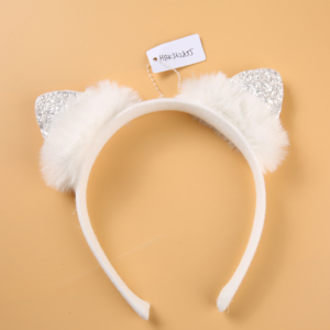 2020 Custom Fashion Party Baby Giral Hair Accessories Cute White Plush Cat Ear Headbands for Kids - Product Image 4