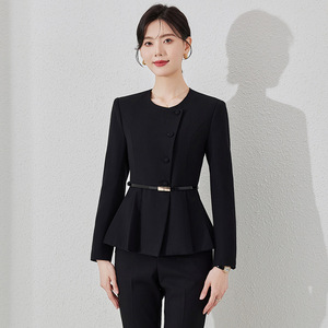 Women's Professional Suit Long Sleeve Black Polyester Workwear For Office Hotel Receptionists - Product Image 4