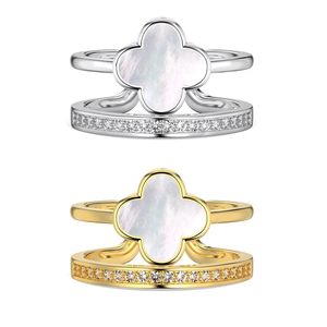 Anello Aperto Quadrifoglio Portafortuna in Argento Sterling 925 di Alta Qualità SPJ, Gioiello Raffinato per Fidanzamento e Matrimonio - Product Image 1