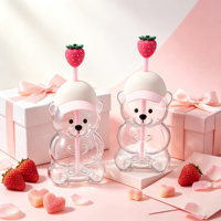 Gobelet en verre en forme d'ours mignon avec paille, logo personnalisé, vente en gros, cadeau Kawaii pour filles, vaisselle PPWR pour la maison