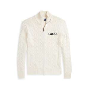 Usine de tricots personnalisés Pull-over à fermeture éclair à col montant pour hommes Pull-over Slim Fit <span class=keywords><strong>Original</strong></span> en tricot torsadé à fermeture éclair complète pour hommes - Product Image 1