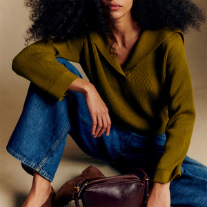 Fabricant de tricots sur mesure – <span class=keywords><strong>Pull</strong></span> en maille côtelée décontracté et élégant pour <span class=keywords><strong>femme</strong></span>, à manches longues, coupe ample, épaules tombantes, col marin en V, style minimaliste - Product Image 6