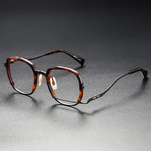 Lunettes exclusives Marusama de qualité supérieure fabriquées à la main au Japon Monture de lunettes en acétate titane pur de forme spéciale à large monture