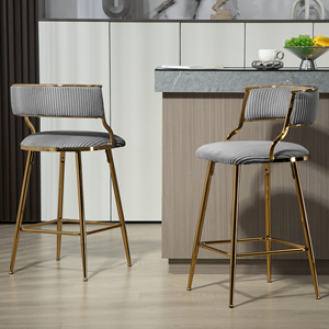 Set of 2 26'' Modern Counter Height <b>Bar</b> <b>Stools</b> with Back Corduroy Fabric for Home <b>Bar</b> & Dining - Product Image 5