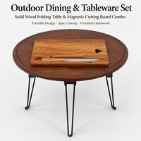 Planche à découper portable en bois massif, gain de place, pour pique-nique en plein air, barbecue, camping, table pliante, ensemble de vaisselle de table