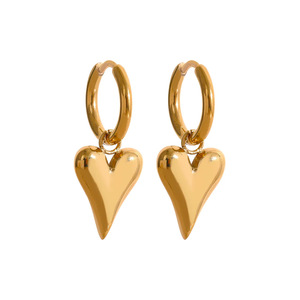 Pendientes de Aro con Colgante de Corazón Alargado en Acero Inoxidable Chapado en Oro de 14K, Joyería de Lujo Moderna para Mujer - Product Image 4
