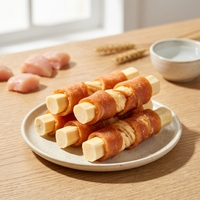 Nourriture pour animaux de compagnie, Snacks déshydratés pour animaux, Mélange double de viande de poulet et de canard sans additifs OEM/ODM avec anneau de mousse de cuir de vache