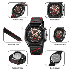 Men's square chronograph <b>watch</b> Luxury leather wristwatch 30M waterproof quartz <b>watch</b> Strong <b>mechanical</b> industrial style - Product Image 2
