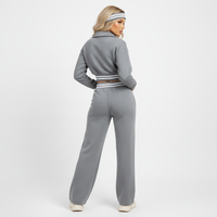 Ensemble de survêtement court pour femme, veste zippée intégrale à taille côtelée rayée et pantalon de survêtement large, gris chiné, 2 pièces, vente en gros