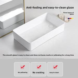 Lavabo Cuadrado de Cerámica de Diseño Moderno con Drenaje Lateral, para Uso <span class=keywords><strong>en</strong></span> Balcón o Lavadora, con <span class=keywords><strong>Boca</strong></span> Parcial Izquierda/Derecha, Accesorio para el Hogar - Product Image 4