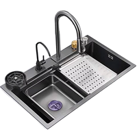 Évier de cuisine cascade en acier inoxydable SUS304, avec rinceur de verre multifonction et égouttoir intelligent, évier à double cuvette