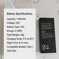 Batterie de remplacement au lithium polymère rechargeable 3,8 V 1100 mAh 4,18 Wh Lipo Tello EDU RC Flight pour drone DJI Tello en stock